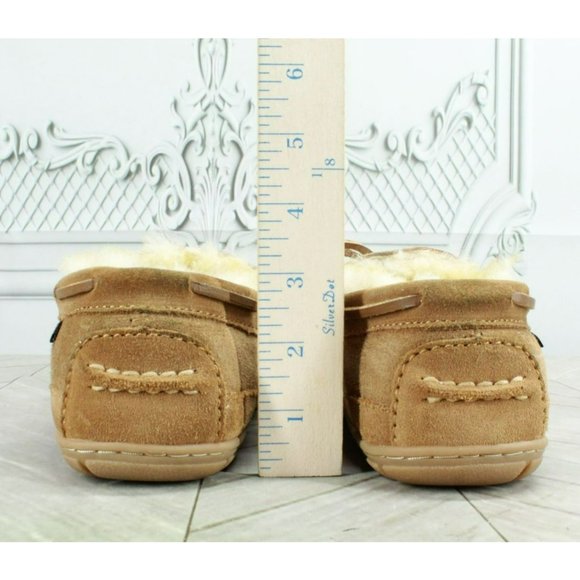 LL Bean Brown Suede Wicked Good  Shearling Lined Moccasin Slippers Size 7 - Picture 6 of 8